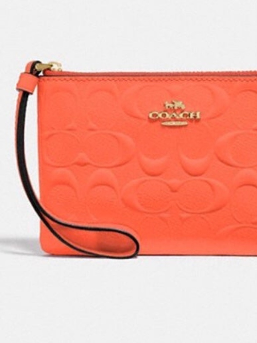 Coach Orange Embossed Signature Wristlet w/ Gold Hardware